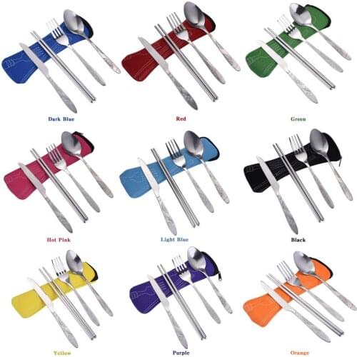 Fork Spoon Chopsticks 4 Pieces/Set Stainless Steel Cutlery Outdoor Portable Travel Camping Tableware