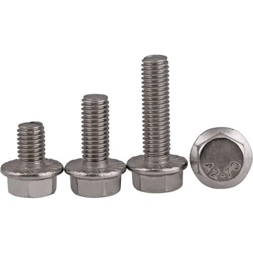 50pcs GB5787 304 Stainless Steel Hex Flange Screws Flange Bolt Outer Six Angle Bolt Frame Bolt