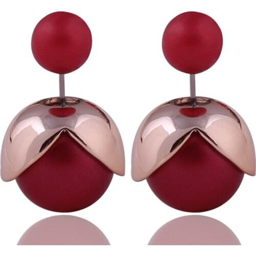 9 Colors New Arrival Double Ball Earrings Romantic Gold Color Torus Double Side Pearl Earrings For Women jewelry