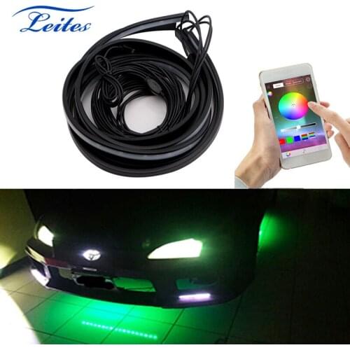 4pcs RGB APP Control Car Flexible LED Strip Decorative Atmosphere Lamp Under Tube Light Underbody Car System Neon Light Kit