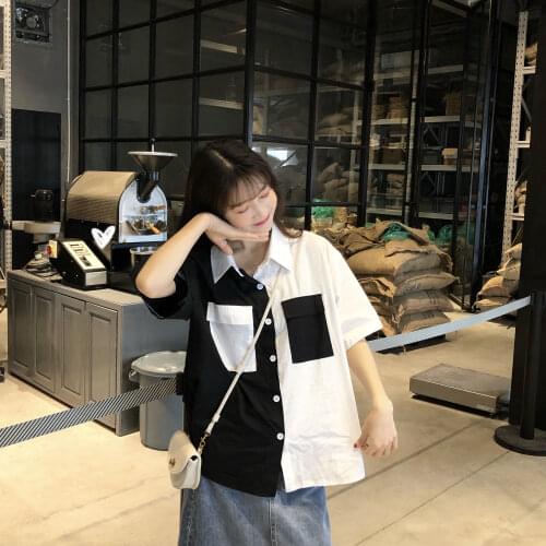 Blouse Women Shirt Color Matching Short Sleeve Womens Summer Monsoon Loose Half Sleeve Shirt Blusas Mujer De Moda