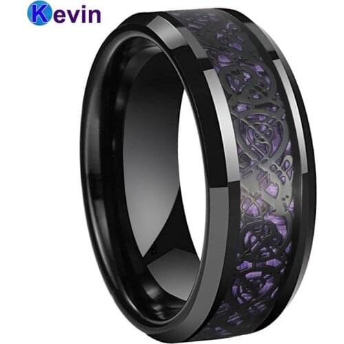 Black Dragon Ring Wedding Ring Tungsten With Purple Carbon Fiber Inlay