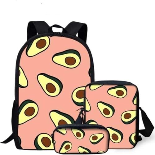 3pcs School Bags for Kids Green Avocado Design School Backpack Children Girls Rucksack Book Bag Student Satchel