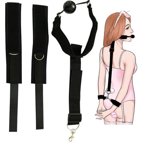 Erotic Handcuffs Bondage Bdsm Restraints Straps For Woman Neck Collar Sex Slave Fetish Gag Ball Couples Open Mouth Muzzles Toys