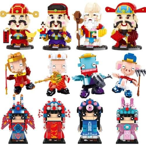Cartoon headz Chinese Myth Hero Opera Nezha figures pig monkey model Journey to the west building block movie toys friends gifts