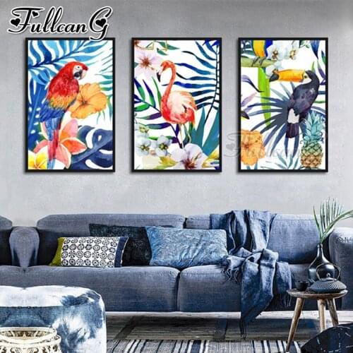 FULLCANG 5d diy diamond embroidery Parrot flamingo diamond painting triptych full square round drill home decoration FC2985