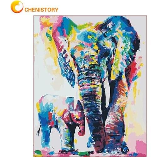 CHENISTORY Colorful Elephant Animal Painting By Numbers Kits For Adults Children 50x65cm Framed Oil Picture By Number Wall Arts
