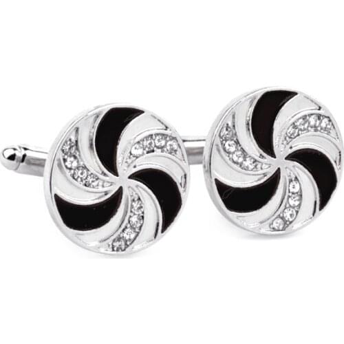 Classic Round Cufflinks For Men Luxury Crystal Rhinestones Black Red Enamel Wedding Business Cuff Buttons French Shirt Jewelry