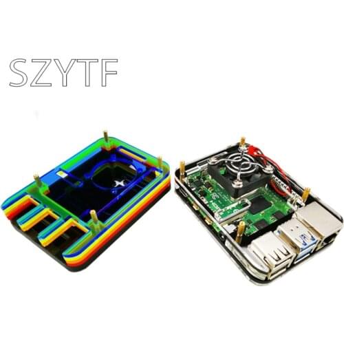 Raspberry Pi 4B shell 4 generation B type box black / rainbow Contains a fan