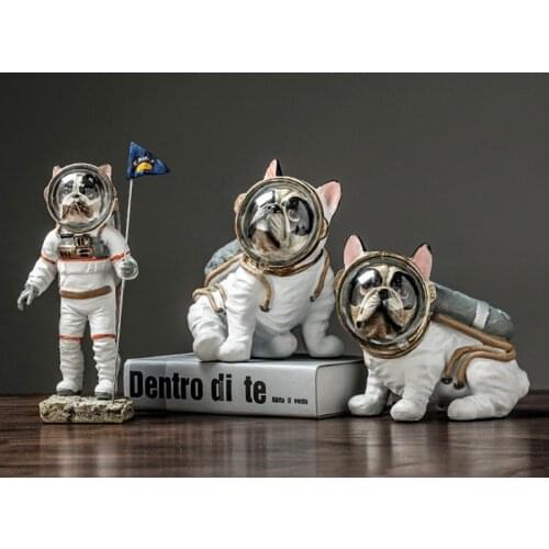 Space Simulation Animal Cute Puppy Statue French Bulldog Space Dog Creative Home Decor Resin Action Figure Model Toy Decoration