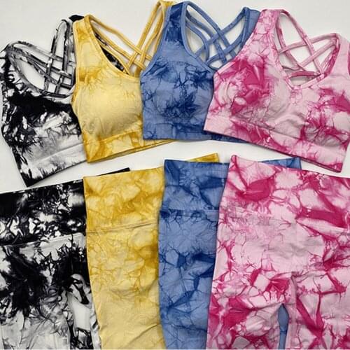 2 Pieces Printed Suit Yoga Set Gym Clothing Women Fitness Sports Set Tie Dye Seamless Leggings High Waist Tights Sexy Sportswear