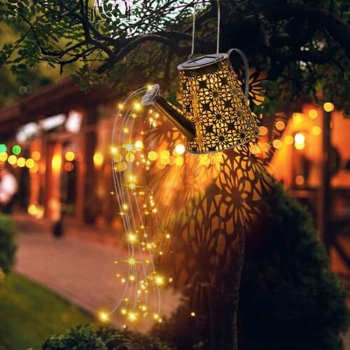 Landscape Lighting Lamps Decor Solar Wrought Iron Hollow Bottom Shower Lamps Garden Waterproof Kettle Outdoor Lights
