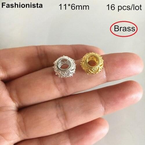 16 pcs - 11*6mm Brass Beads,Oblate Metal Bead For Necklace,Large Hole Filigree Beads,DIY Bracelet Bead Supplies,Silver-color