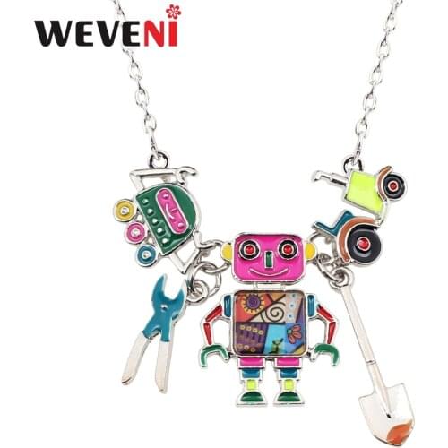 WEVENI Statement Enamel Alloy Novelty Robot Necklaces Pendants Choker Chain Fashion Jewelry Gift For Women Girl Teen Accessories