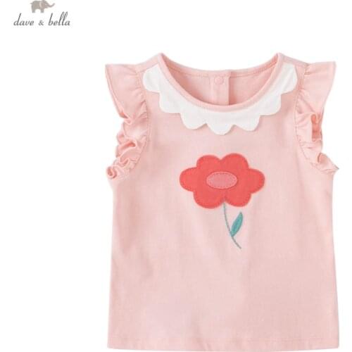 DBM17820 dave bella summer baby girls cute floral T-shirt children tops girl kids fashion tees