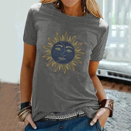 Fashion Sun Printing T Shirt Women Graphic T-shirt O-Neck Casual Womens T-shirts Summer Tops Tee Short Sleeve T-Shirt For Girls