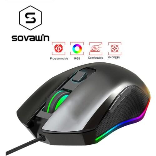 RGB Gaming Mouse RGB LED Breathing Backlight 6400 DPI Wired Mouse Macro Ergonomic Gamer 6 keys Programmable for Computer