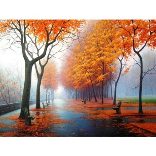 Round Full Diamond Painting Autumn Cross Stitch Kit 5D DIY Mosaic Embroidery Landscape Tree Full Square Rhinestone Crafts Gift