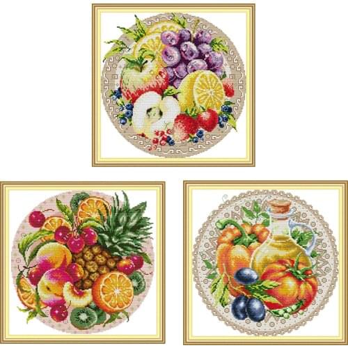 Fruit disc cross stitch kit count print Aida14ct 11ct cotton embroidery DIY manual needlework kit restaurant kitchen decoration