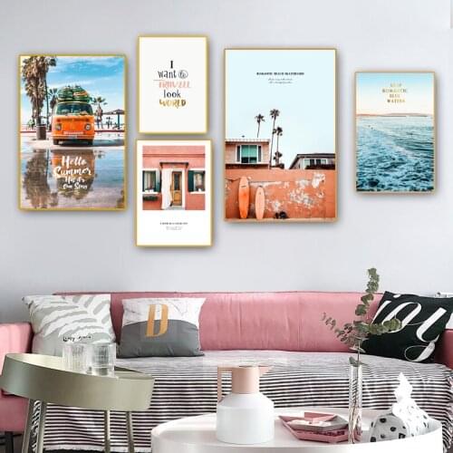 Beach Bus Waves Quote Wall Art Nature Landscape Picture Print Canvas Paintings Nordic Posters And Prints Living Room Decoration