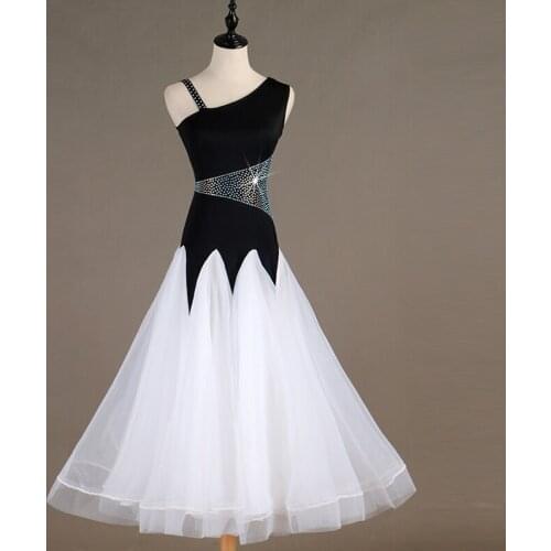 New Ballroom Dance Dress Women Waltz Dress Sparkling Rhinestone Dress Big Skirt Hemlines Adult Black Long Dance Dress VDB563