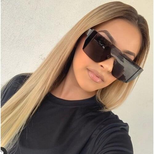 QPeClou 2019 New Oversized One Piece Sunglasses Women Men Big Rimless Square Sun Glasses Ladies Fashion Rivet Oculos De Sol