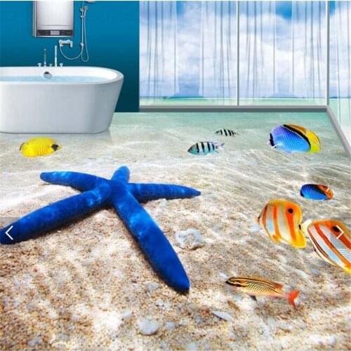 Beibehang Ocean beach fish starfish bathroom kitchen floor mural 3D PVC wallpaper from the balcony wall stickers