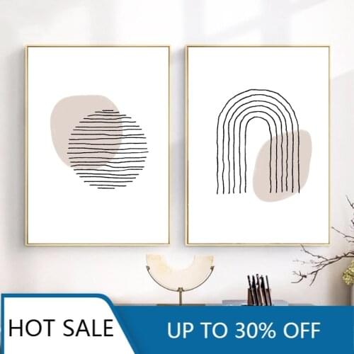 Rainbow Abstract Wall Art Canvas Painting Posters Prints Circle Geometry Line Modern Minimalist Neutral Nordic Home Decor