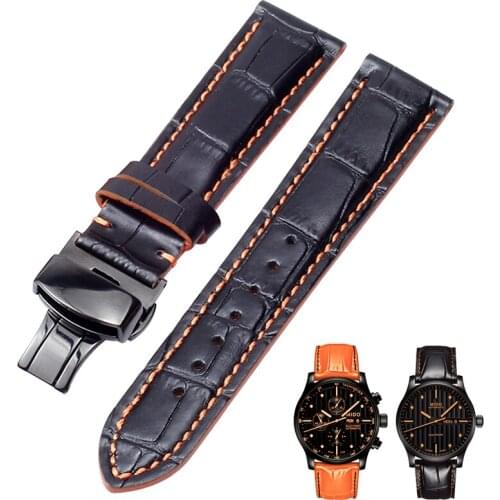 Black orange watch bands For Mido-Multifort M005 Series M005930 20MM 22mm 23mm Mens Wrist Watch Bracelet Watch Straps