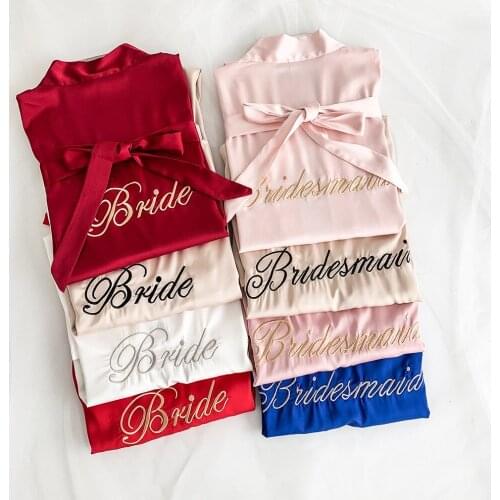 Silk Wedding Embroided Bride Bridesmaid Robe Solid Bathrobe Short Kimono Robe Night Robe Bath Robe Fashion Dressing Gown