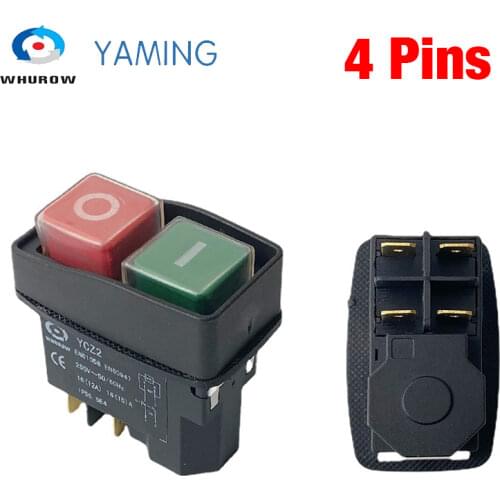 YCZ2 Electromagnetic switch 4 Pin Reset On Off red green Push Button switch 12A 230V restart and under voltage protection