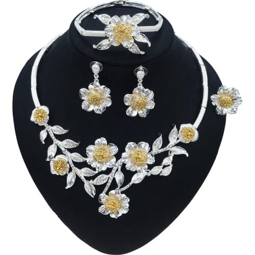 Yulaili Unique Silver Flower Graphic Jewelry Set and Beautiful Ladies Wedding Date Party Matching Special Jewelry Sets Wholesale