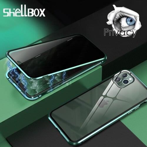 Privacy Tempered Glass Magnetic Case for iPhone 11 7 8 Plus XS MAX XR Anti Peep Magnet Metal 360 Magnet Antispy Protective Cover