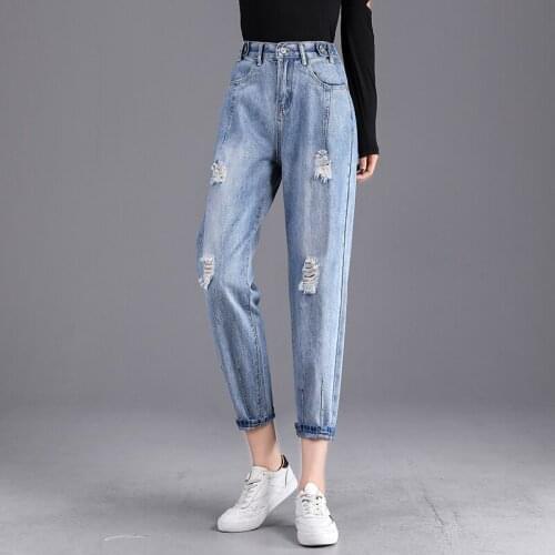 Women Jeans Multicolor Ripped 2021 New Summer High-Waist Slim Elastic Washed Denim Pants Multiple Styles Plus Size 5XL