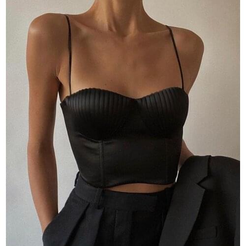 Satin Crop Tops Sexy Camisole Tanks Womens 2021 Summer Sleeveless Bustier Unpadded Bandeau Bra Vest Crop Top Seamless Tees