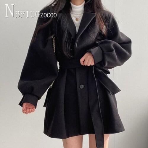 Thick New Chic Autumn Winter Long Style Women Coat Waist Strap Female Woolen Jacket