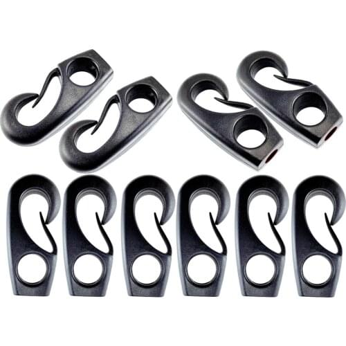 10pcs 55mm Black Kayak Shock Cord Hook Nylon Bungee Hook for Shock Cords