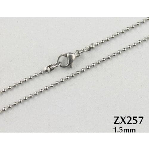 200pcs use lobster clasp 16"-36" length 1.5mm ball chain stainless steel beads necklace fashion Jewelry parts ZX257