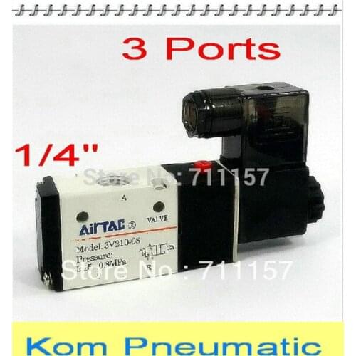 3 Port 2 POS 1/4" BSP Air Solenoid Valve 3V210-08 With LED Light Plug 12v 24v 110v 220v Optional