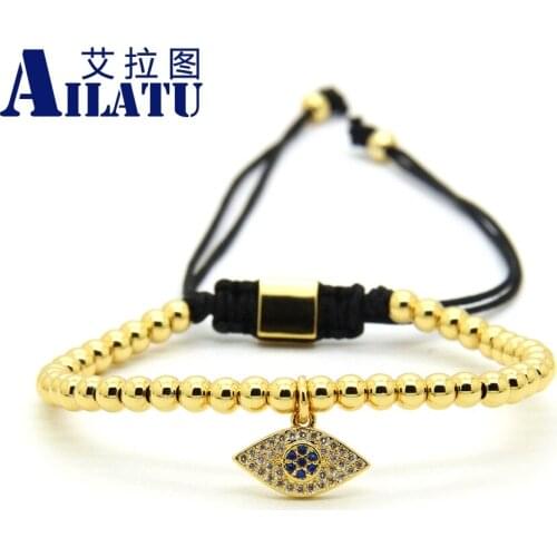 Ailatu Wholesale High Grade Fashion Mens Jewelry Blue Cz Exquisite Eye Pendant Charm Protection Macrame Bracelets
