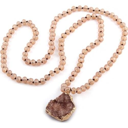 Free Shipping Fashion Long Crystal Glass Knotted Irregular Druzy Drop Pendant Necklaces For Women Ethnic Necklace