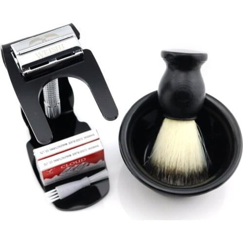 WEISHI Safety Razor 9306-F Silvery 9306-C Gun color 9306-I Bronze Black with Stand + 20 PCS blades + Bowl + Shaving brush NEW
