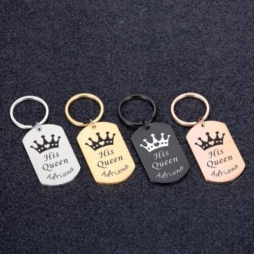 2Pcs Personalized Couple Name Keychain Gifts for Boyfriend Girlfriend His Queen Her King Gift for Husband Wife Valentines Gifts