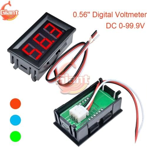 0.56'' Digital Voltmeter DC 0-99.9V DC 4.5-30V Red Green Blue LED Display Voltage Meter Tester 3 Wire Voltage Indicator for Car