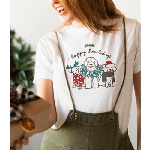Happy Howlidays Colored T-shirt Cute Dog Mom Christmas Gift Tshirt Funny Women Graphic Winter Holiday Tee Top Drop Shipping