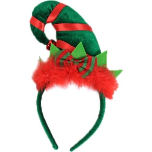 Children Adult Christmas Santa Elf Hat Hair Hoop Clasp Contrast Color Fluffy Bowknot Headband With Jingle Bell Party Cosplay