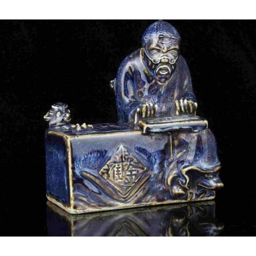 China Collecti Carving Jingdezhen Blue Glaze Porcelain Figure Statue Decorations