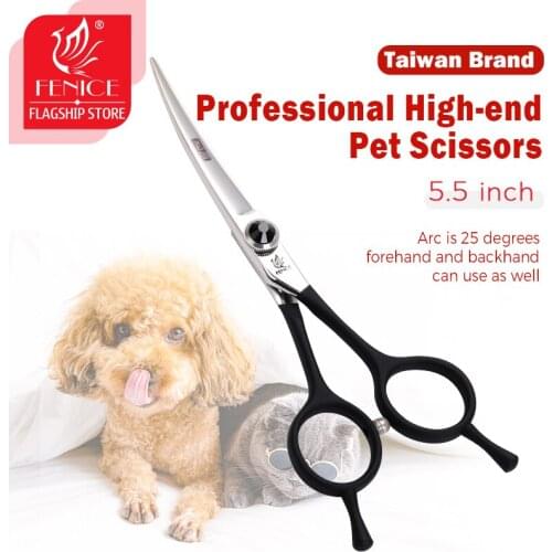 Fenice 5.5 inch Professional Dog Grooming Curved Scissors Black Handle Shear for Pet Groomer