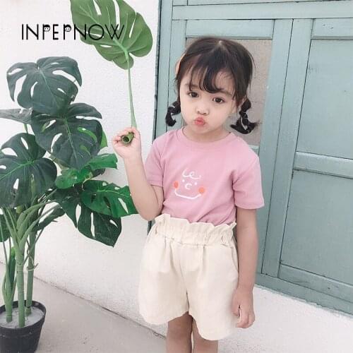 INPEPNOW Childrens T-shirt for Girls Tops 2019 Cotton Smile Print Short Sleeve Summer Top Funny Boys Tshirts Tops tee DX-CZX265