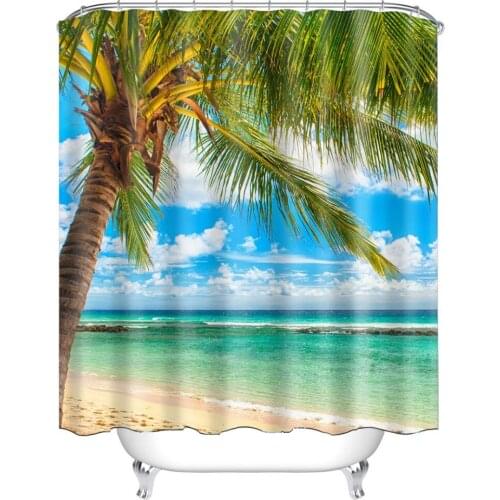 Sunset Island Palm Tree Rope Swings Tropical Beach Nature Landscape Tropical Beach Palm Tree On The Ocean Beach Shower Curtain
